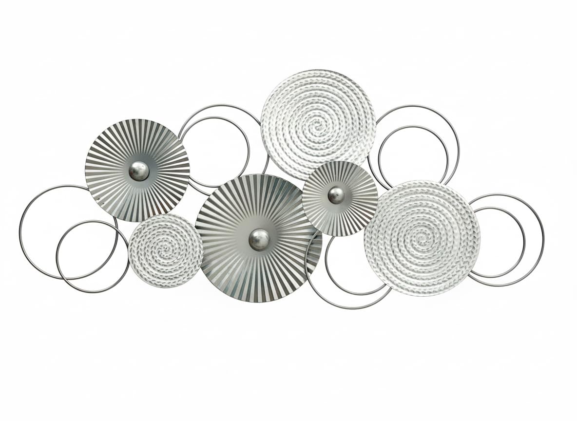 MF 3D Wandbild Sixo Metall Wanddeko Wandschmuck Kreise 83x38 cm Deko Wohnen Wanddekoration Mehrfarbig Silber Weiss