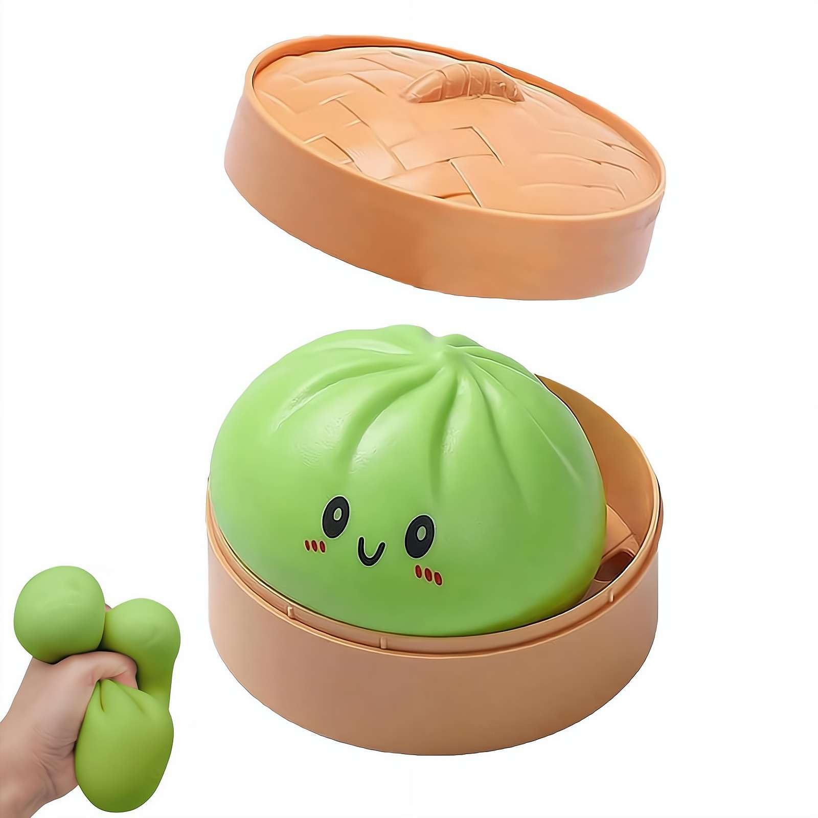 Colorful Dumpling Squishes Stress Balls with Steamer, Cute Anxiety Relief Toy, Soft Squeeze Decompression Dough for Adults, Simulation Food Squishies Bun (Glitter White, 1pcs) — view 13