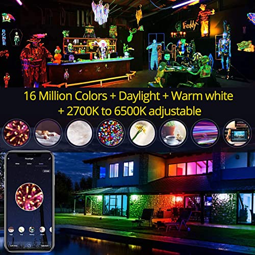 PROZOR 2 Pcs Projecteur RGB LED 25W Bluetooth Spot LED Couleur 2700-6500K Projecteur LED Exterieur IP66 Étanche Temporisation 16 Millions Couleurs, Mode Flash DIY, Synchronisation Lumière et Musique