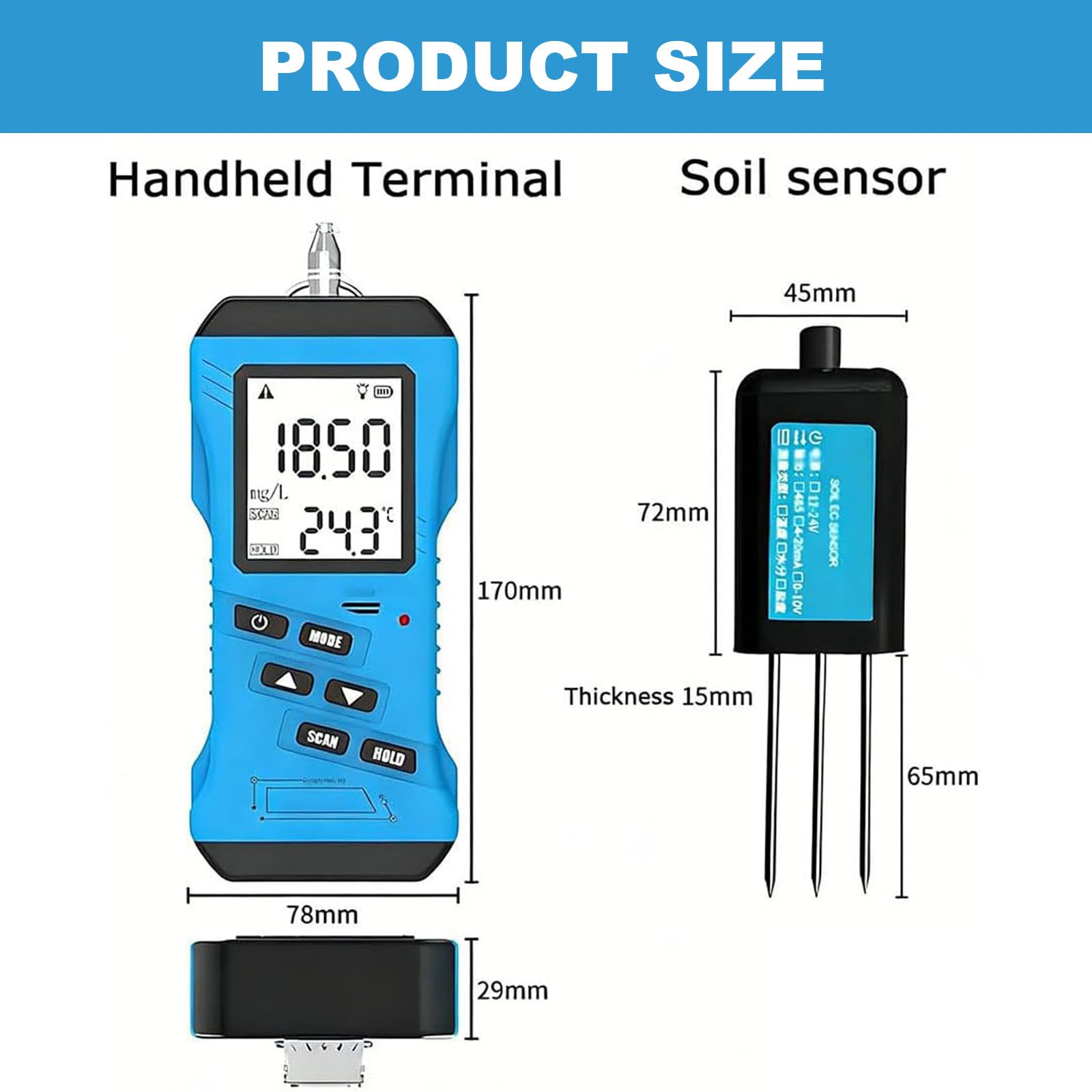 Kit de prueba de suelo 7 en 1, analizador digital de pH y CE, nitrógeno preciso, fósforo, detector de potasio para agricultura y jardinería