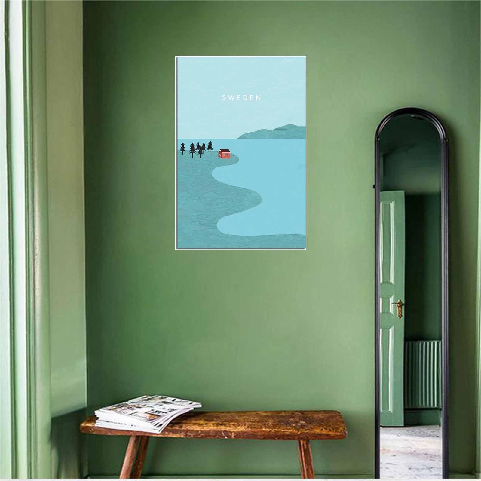 WEYUE Dekorative Gemälde Schwedenhütte Vintage Reiseposter Gemälde Poster auf der Wanddekoration Kunstwandleinwand Ungerahmt 30x45cm