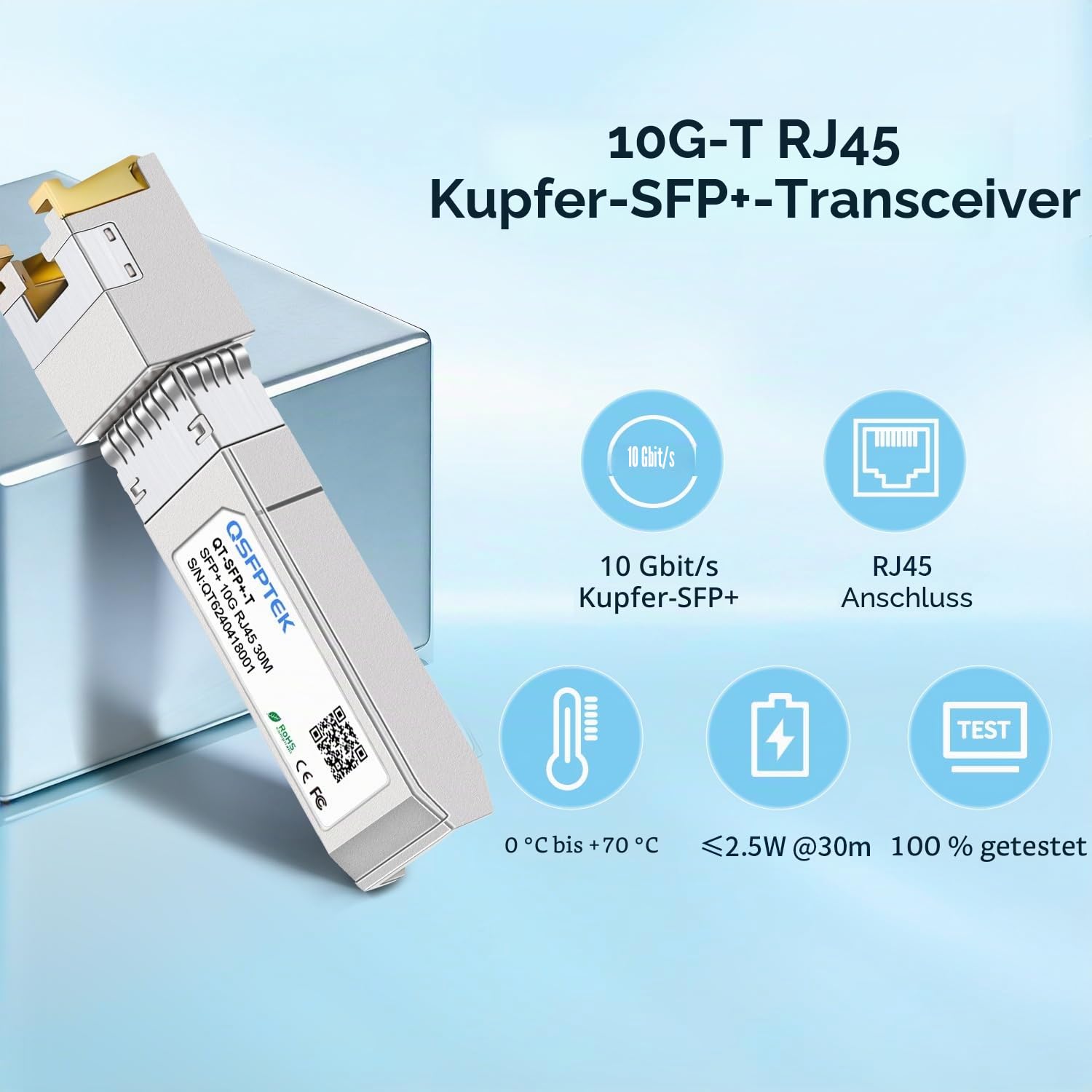 QSFPTEK 10GBASE-T SFP+ RJ45 Transceiver up to 80m, 10G SFP+ to RJ45 Copper Mini-GBIC Modul für Cisco SFP-10G-T-S, Ubiquiti UF-RJ45-10G, D-Link, Supermicro