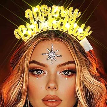 JAKAWIN Light Up Its My Birthday Headband Glowing Birthday Tiara for Women