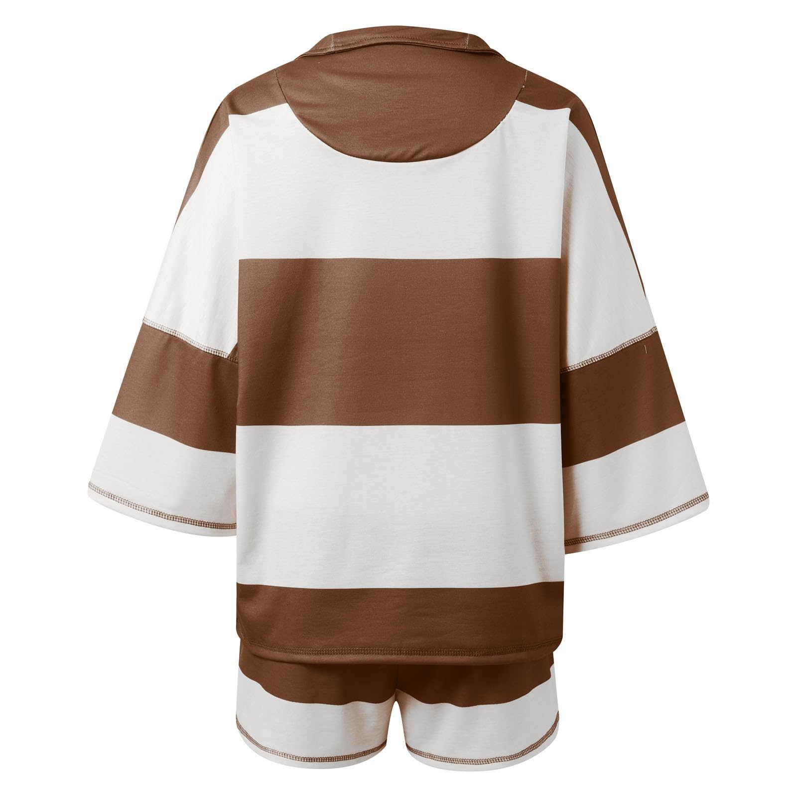 Generisch Survêtement d'été 2 pièces pour femme - Court - Couleur unie - Tenue de détente - Ensemble de vacances - Élégant et décontracté - Survêtement léger à manches courtes et short avec poches