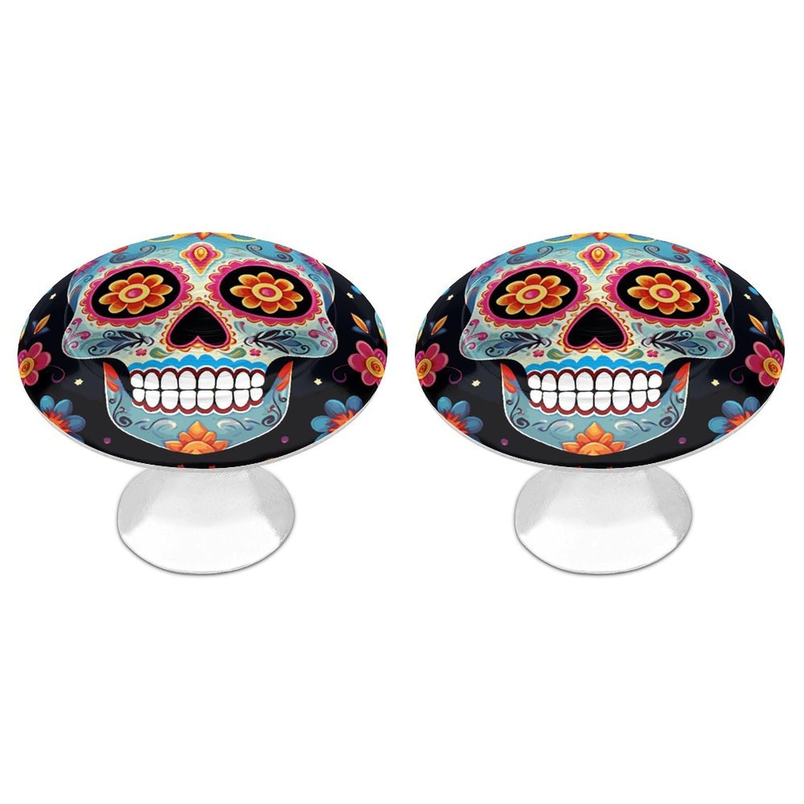 FekiLoot Sugar Skulls Cabinet Knobs Personality Stainless Steel Round Drawer Handles Circle Modern Cabinet Handles Drawer Knobs for Kitchen Dresser Bathroom Cupboard Furniture