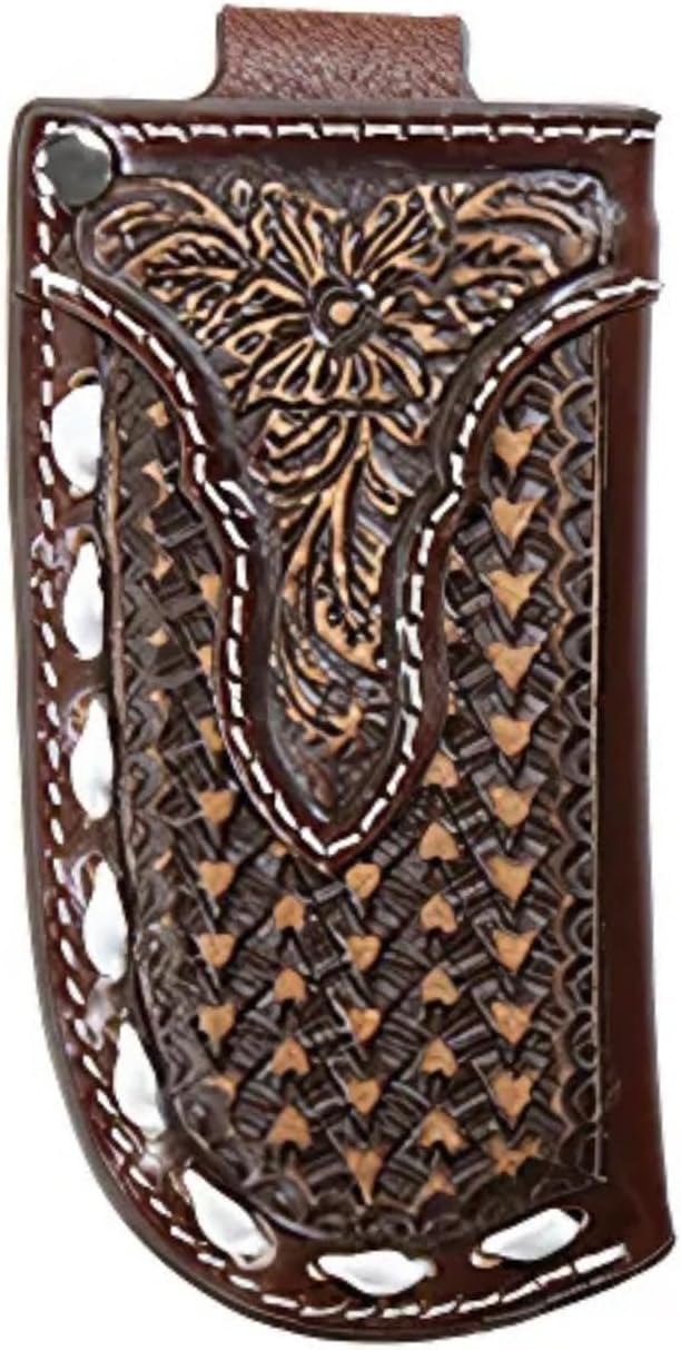 Nocona Belt Co. Floral Overlay Basketweave Buck Laced Knife Sheath