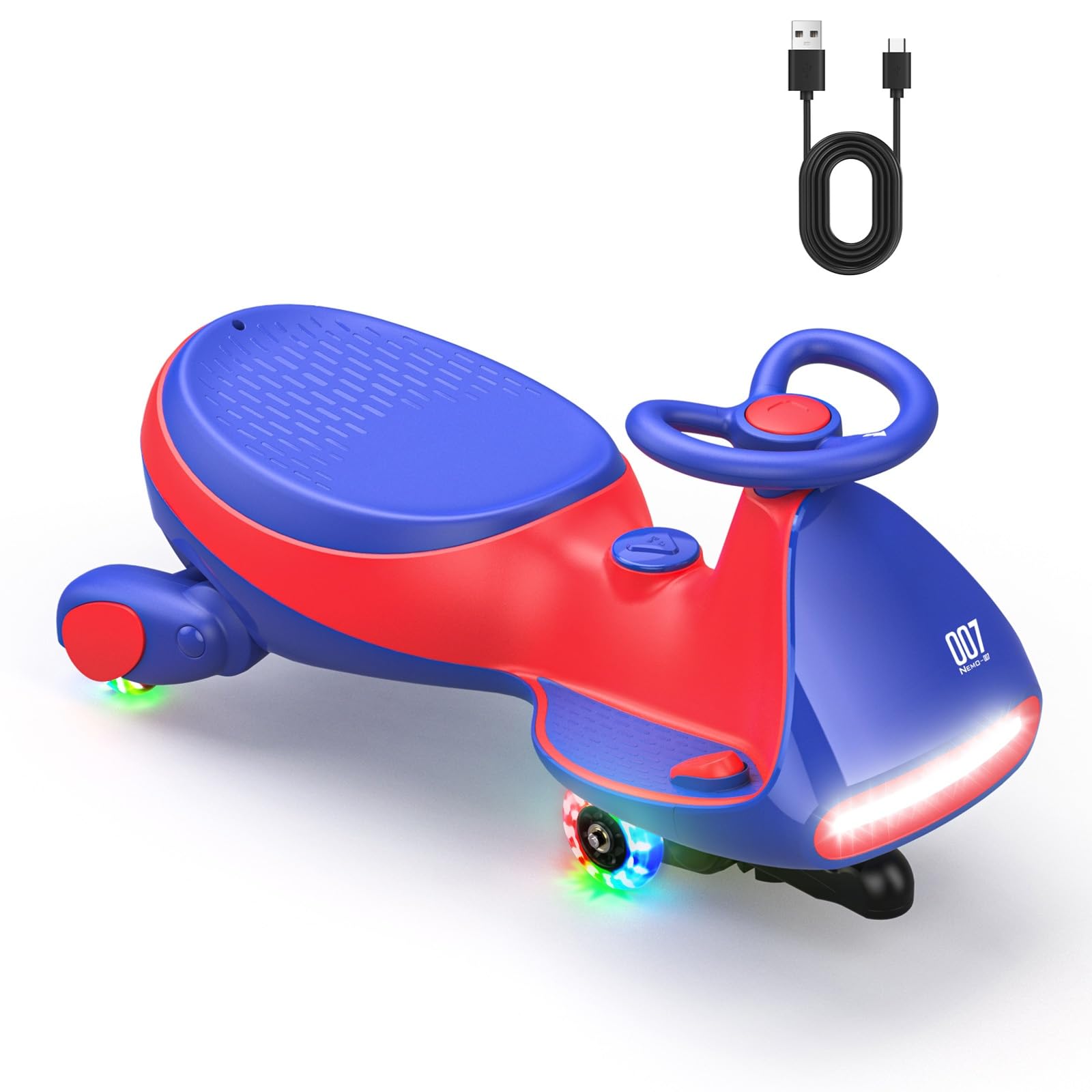 FanttikRide N7 Pro 12V Electric Ride On Car for Kids, 2-in-1 Electric & Foot-Powered Modes, Anti-Tip Design, 2 Speeds, Flashing Wheels, Bluetooth, USB-C Charging, Up to 68 kg, Red Blue