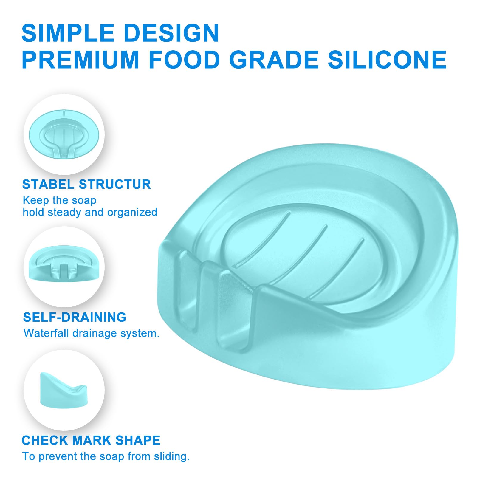 Self Draining Soap Dishes, 2-Pack Soap Dish Waterfall Drainer Soap Holder for Bathroom Kitchen, Extend Soap Life, Keep Soap Bars Dry Clean & Easy Cleaning (Blue)