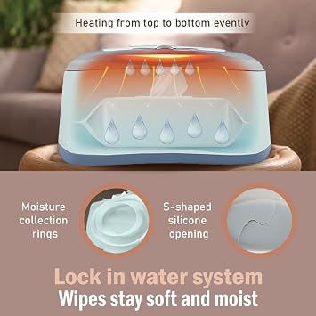 GOGO pure Baby Wet Wipe Warmer and Wet Wipe Dispenser, Holder and Case - with Easy Press On/Off Switch, Great Baby Gift (Blue/Grey) - Only At Amazon
