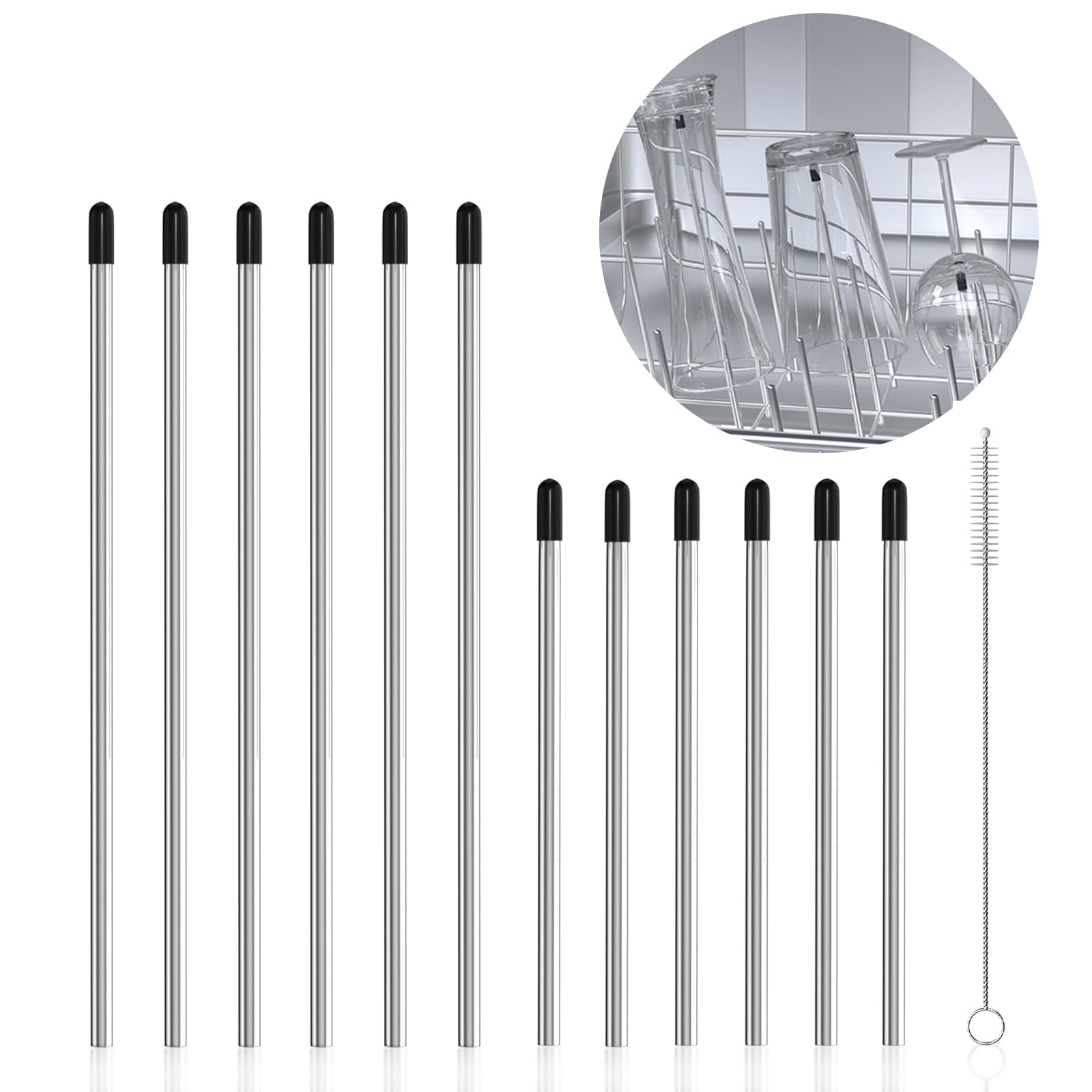 12 Porte-Bouteilles Lave-Vaisselle Acier Inoxydable 15cm + 21cm Avec Capuchons Silicone