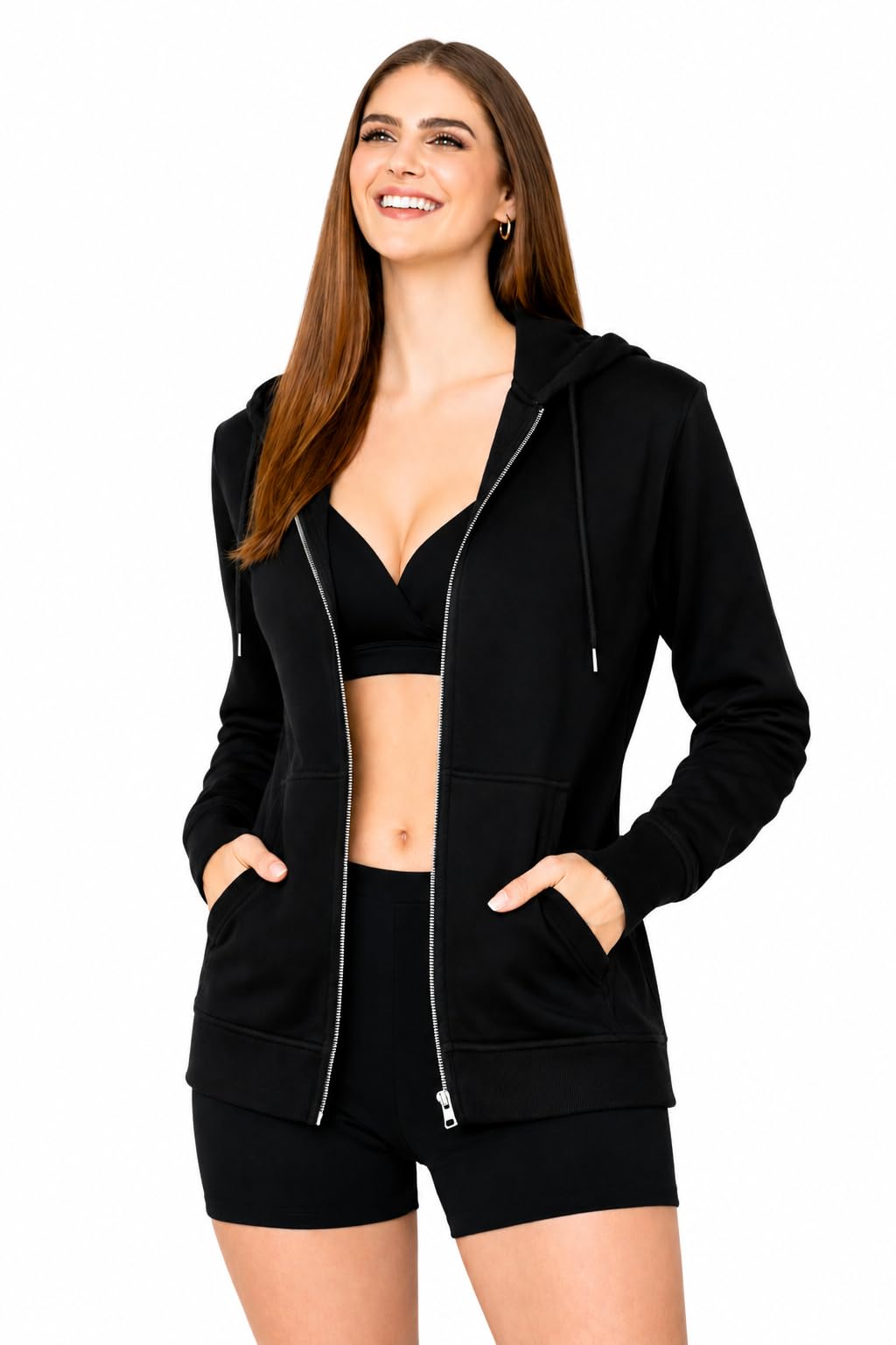 Women's Solid Zipper Hooded Sweatshirt | Front Zip, Ribbed Hem, Lined Hood, Casual Winter Wear Jacket, Pure Cotton Hoodies Soft, Lightweight, Warm & Stylish Kangaroo Pocket-picture-24