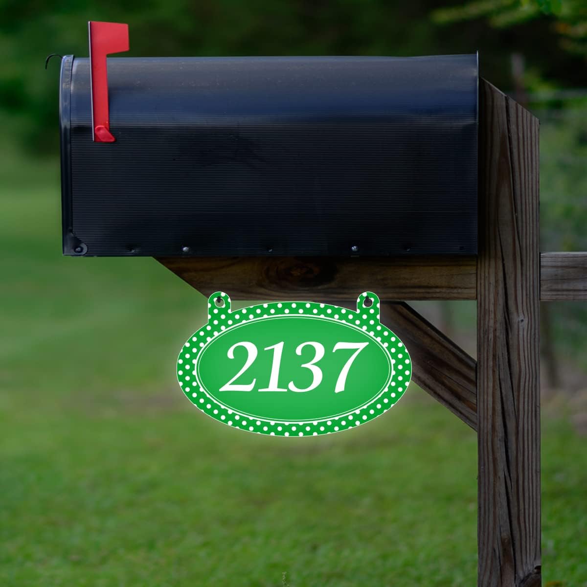 VWAQ Custom Address Aluminum Sign Polka Dots for Mailbox - Double Sided Reflective Hanging Personalized House Numbers Plaque - AS2S10 (Green)