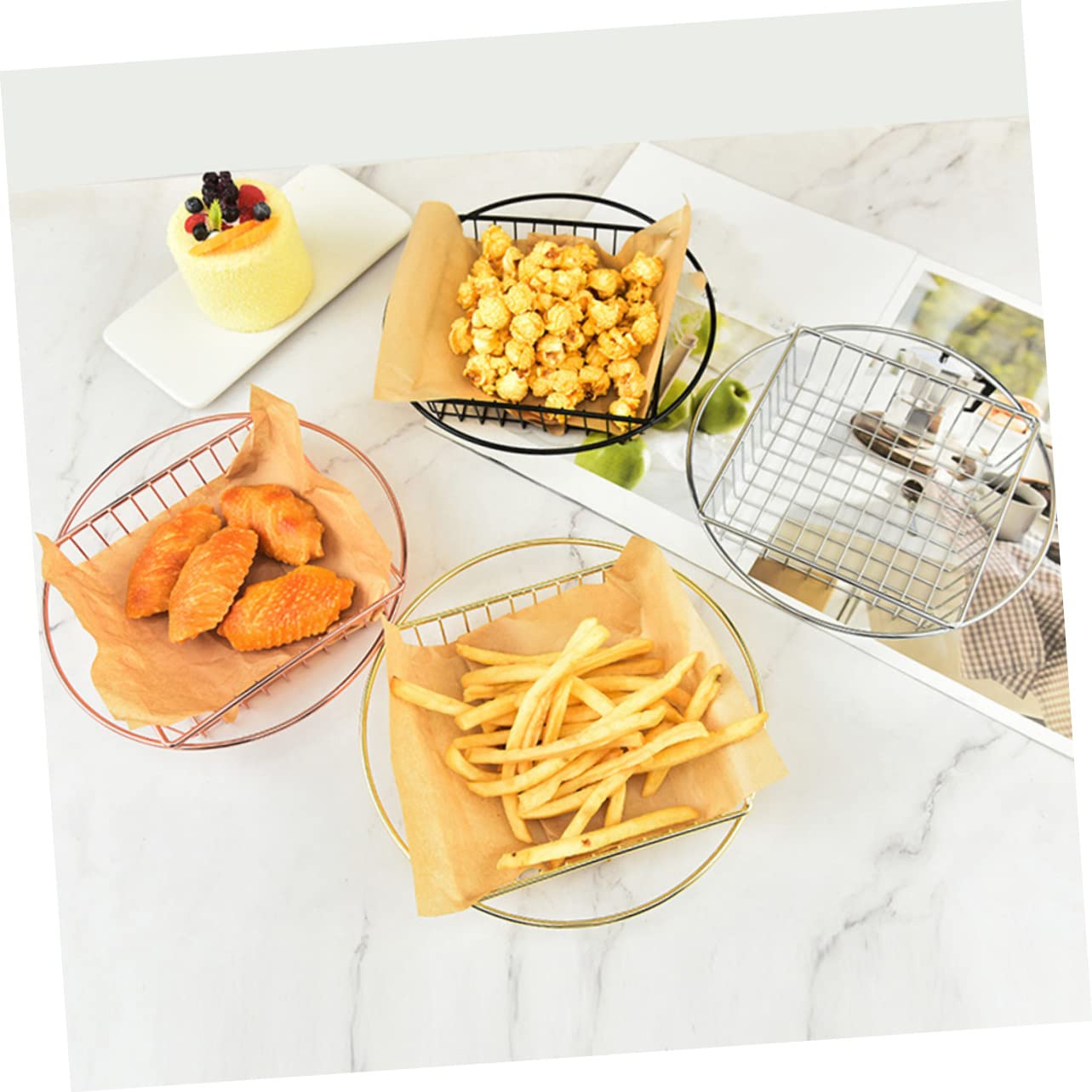 HOLIDYOYO 2pcs French Fry Basket Food Trays Appetizer Platters Food Strainers Chip Serving Basket Home Storage Baskets Fried Snack Basket Kitchen Storage Basket Stainless Steel Black