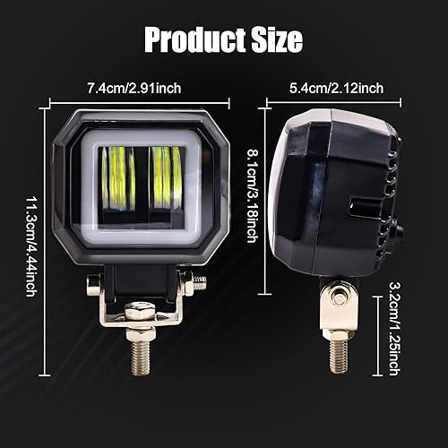 Miniatura 7 de 2 focos LED para motocicleta con interruptor de 12 V 24 V, luz antiniebla cuadrada blanca, ojos de ángel, luces LED, anillo de halo, luz