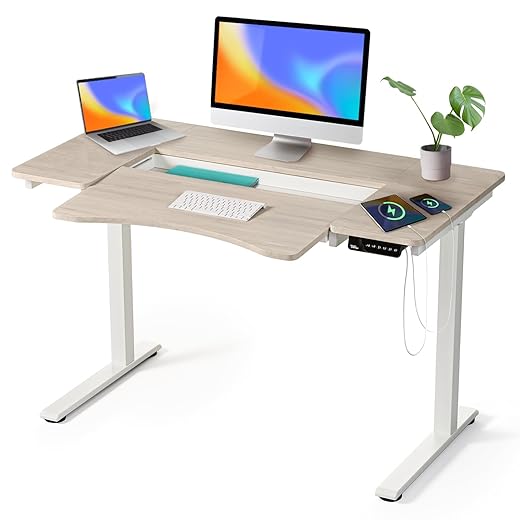 SMART PLANNER Höhenverstellbarer Schreibtisch (120 x 60cm) - Schreibtisch Höhenverstellbar Elektrisch mit digitalem Display, Tastaturablage, USB/USB-C Ladeanschluss, Stauraum - Schreibtisch Weiß