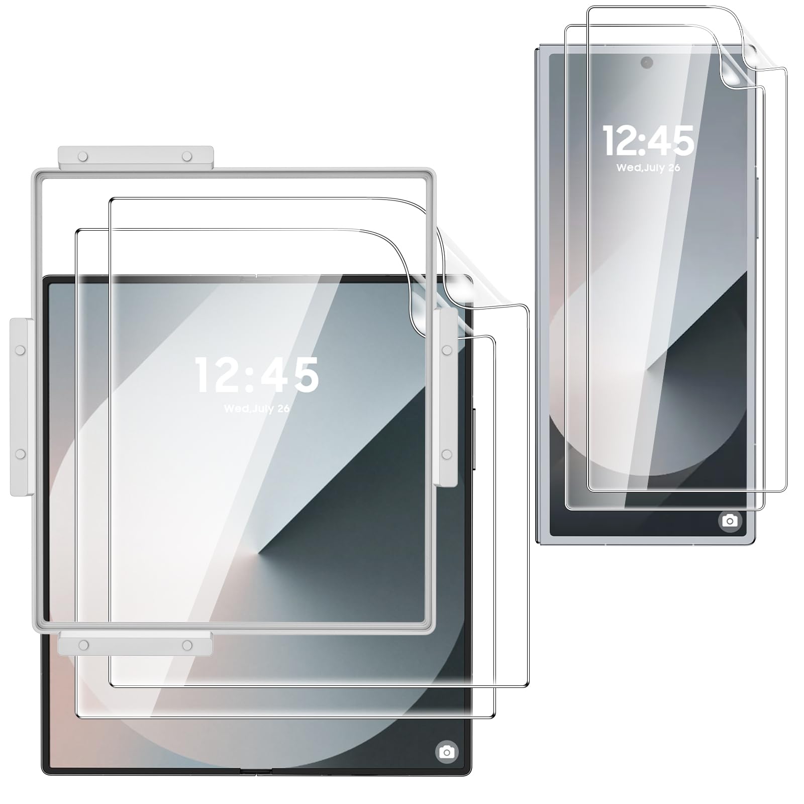 Vizvera for Samsung Galaxy Z Fold 6 Screen Protector [Phone Case Friendly] [2 +2 Pcs Inside and Front Screen Protector] with Easy Installation Tool Flexible Film HD Clear Anti Scratch No bubbles