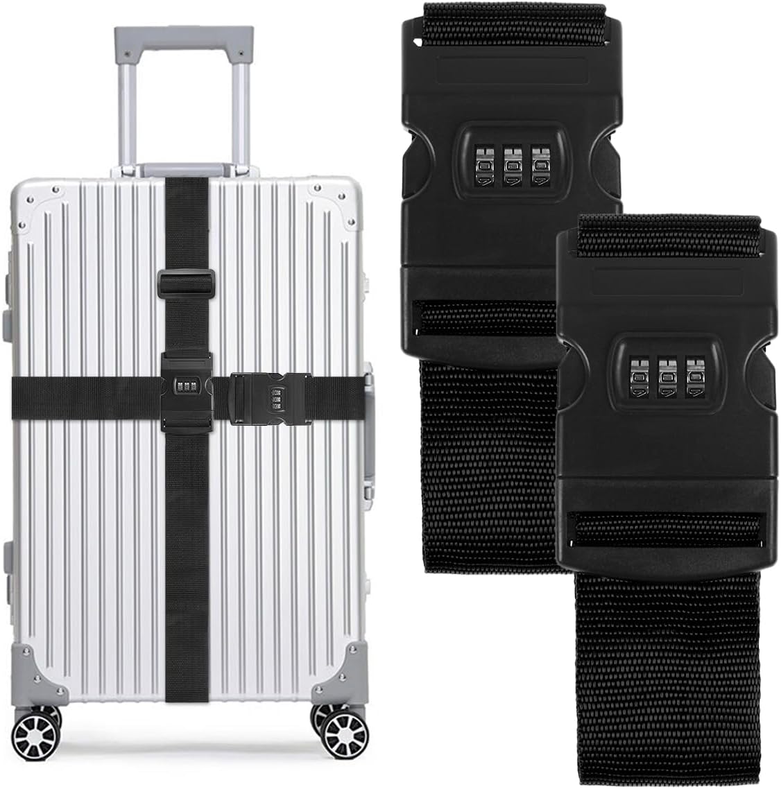 T Tersely 2-Pack T Tersely Luggage Straps with Combination Lock - Secure and Convenient Travel Accessories (Black)