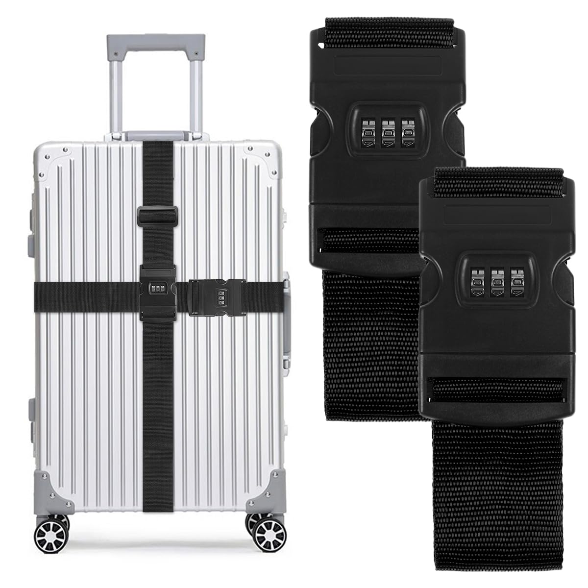 T Tersely 2-Pack T Tersely Luggage Straps with Combination Lock - Secure and Convenient Travel Accessories (Black)