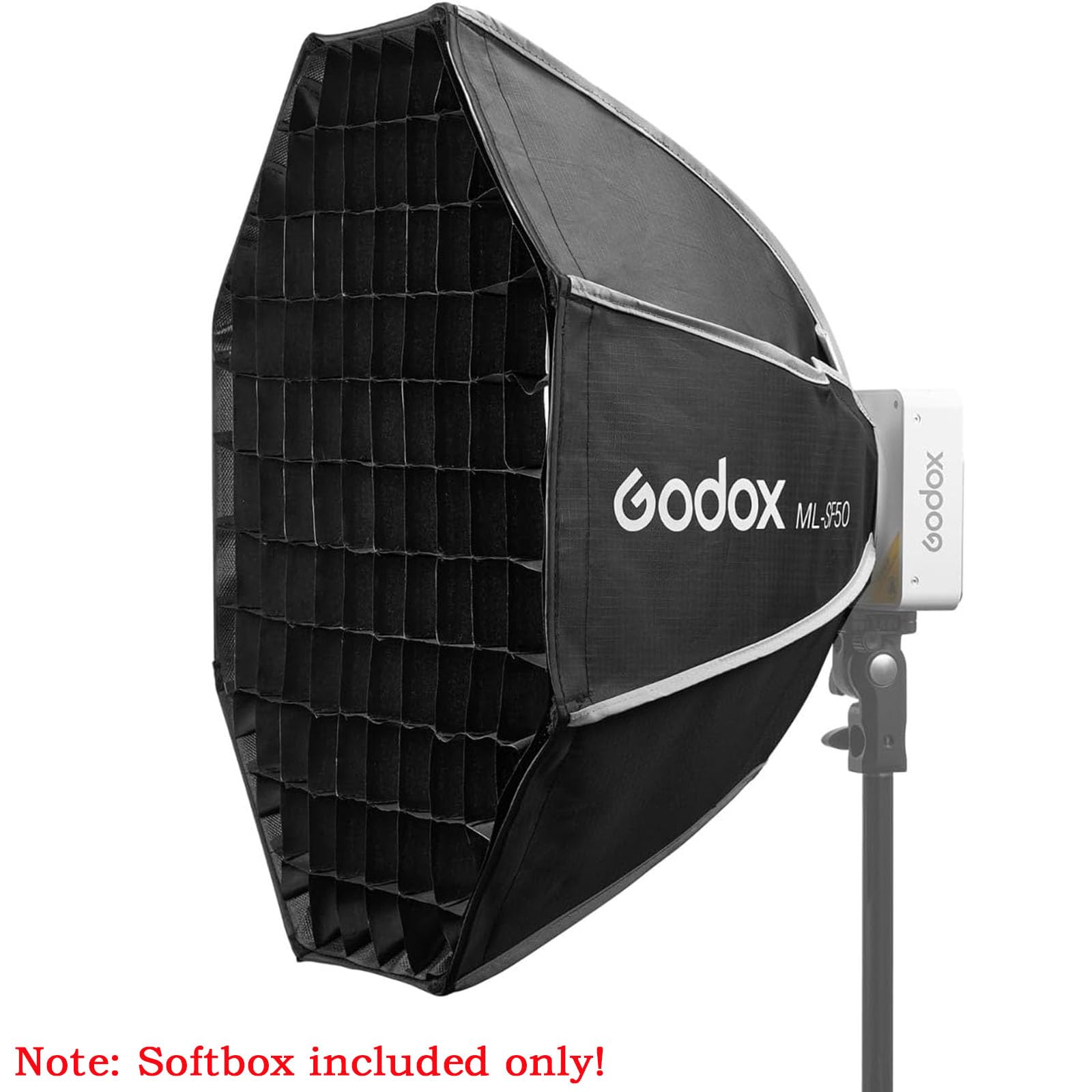 Godox Softbox, ML-SF50 Octagon Softbox, 50cmX50cm, Nylon Poliestere, Softbox, Nero, Compatibile con Godox ML100Bi, ML60IIBi, ML60Bi, ML60, ML30Bi, ML30 LED Video Light