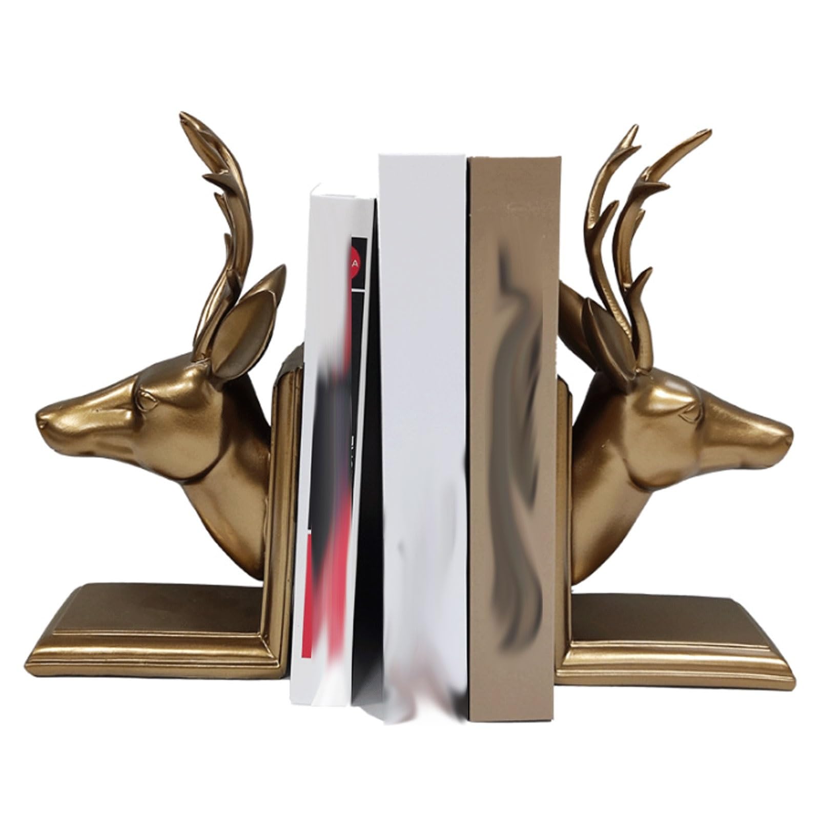 Resin Animal Sculpture Book End for Desk, Study Room Decor Deer Head Bookends, Vintage Bookcase Organizer