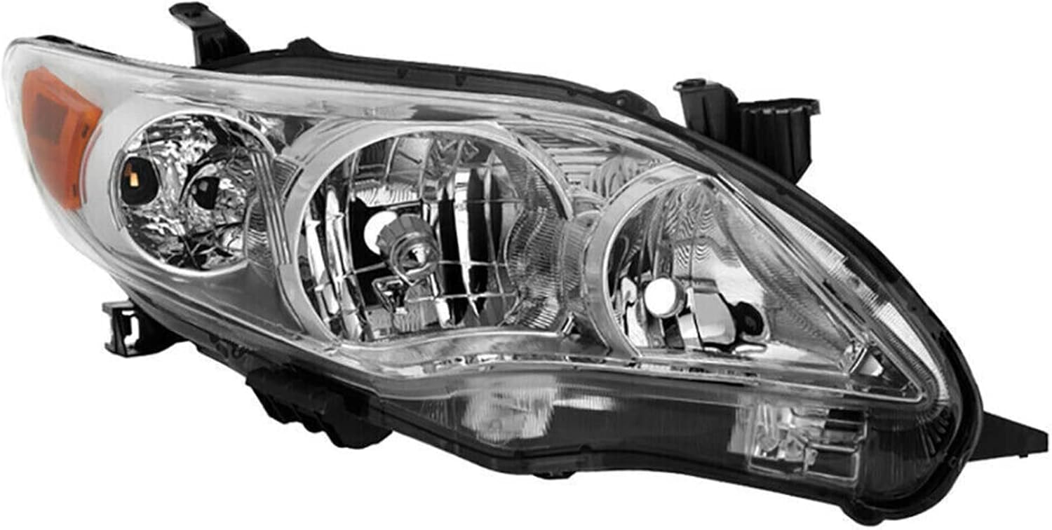 Halogen Headlight Assembly Driver and Passenger Side Chrome Headlamps Replacement for 2011 2012 2013 Corolla TO2502203 TO2503203