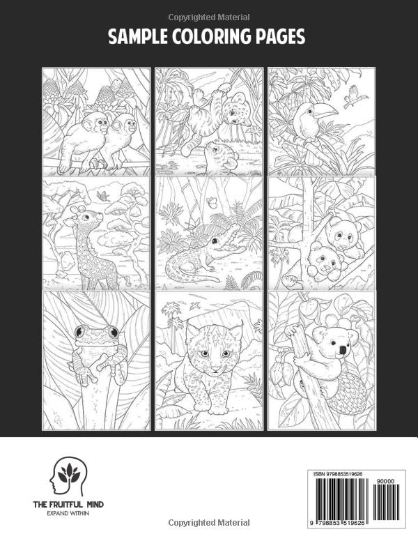 Vista 2 de Jungle Baby Animals A Coloring Book for Adults and Kids with Cute Monkeys, Tigers, Elephants, Crocodiles and More!