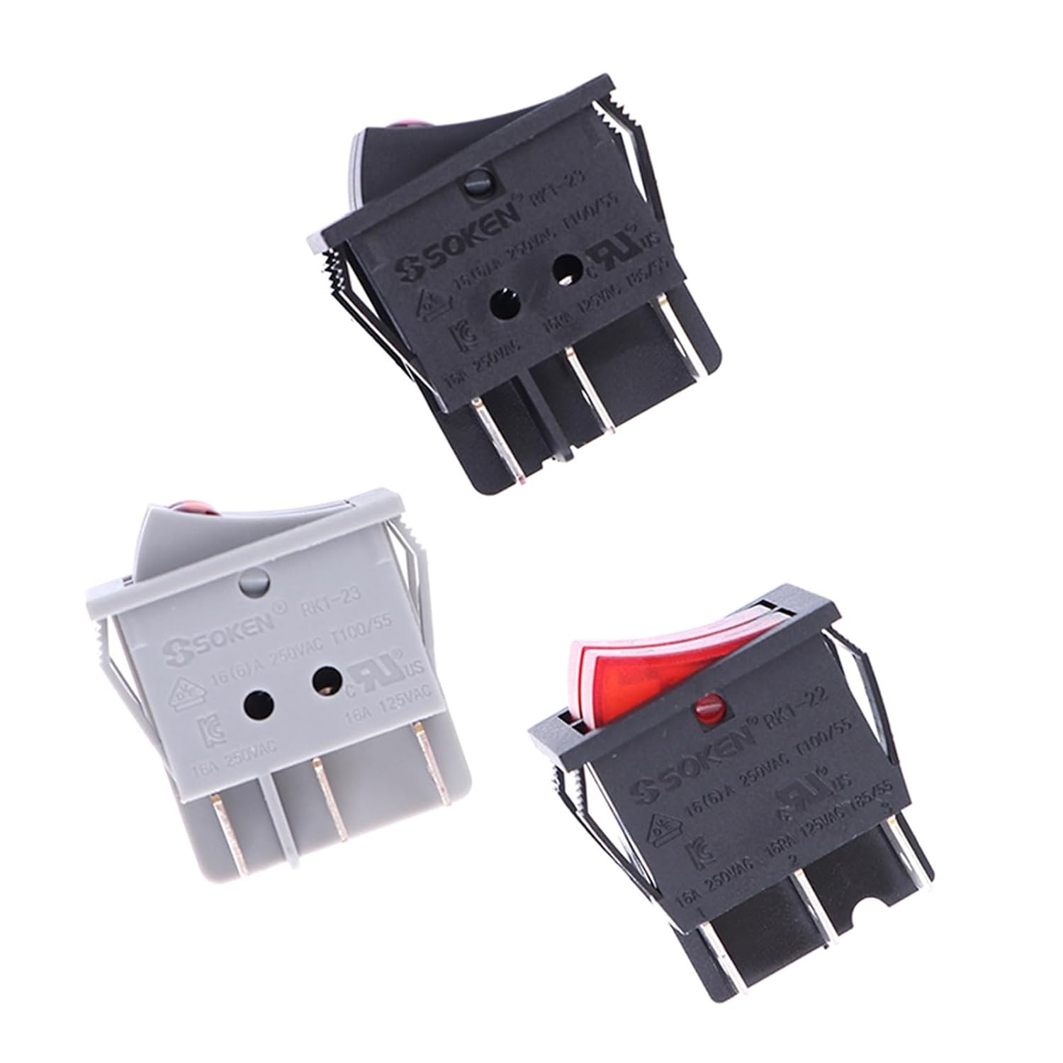 1pcs Rk1-23 Button Rocker Switch Double Electrical Switch 6 Pins with Lamp On-Off 16A 250VAC(Red Button)