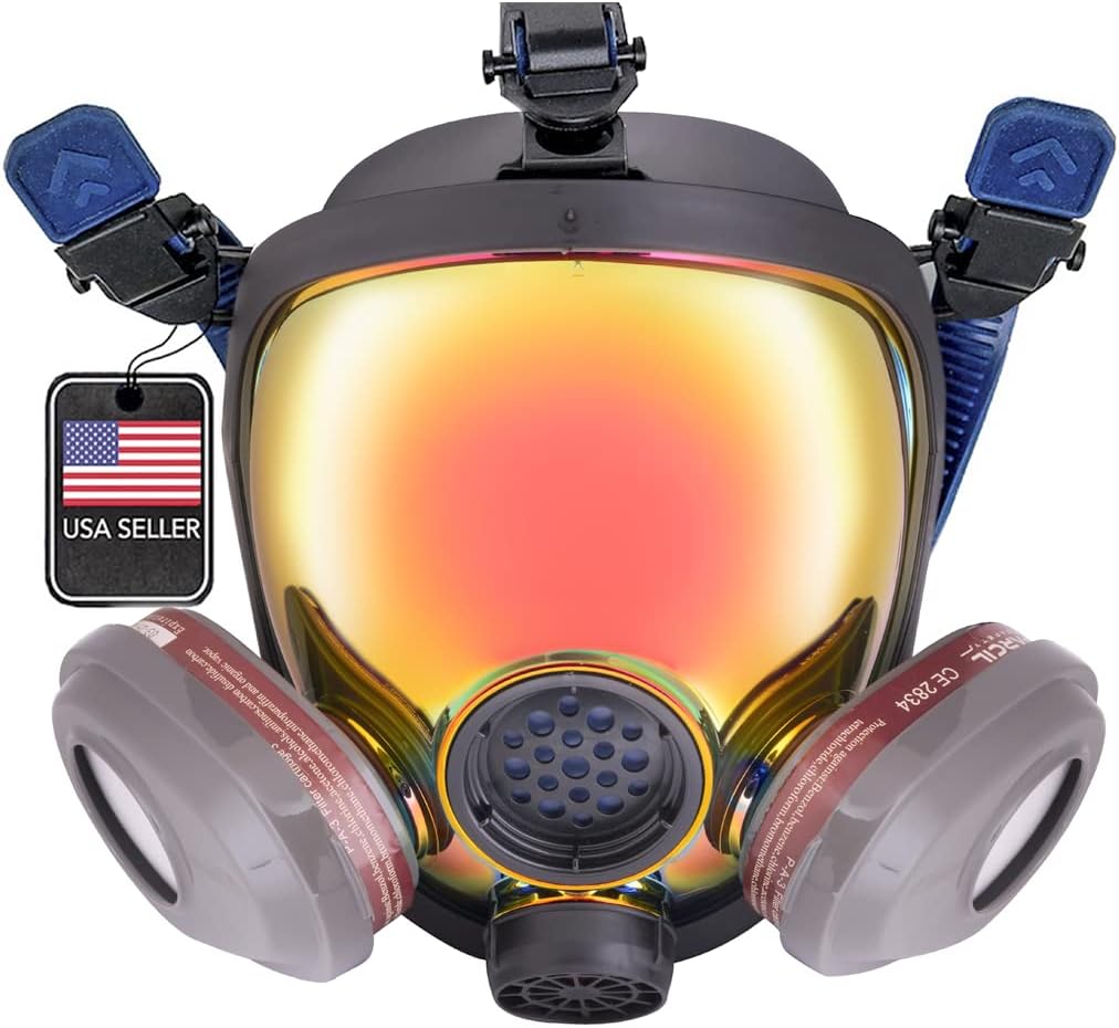 PT-101 Full Face Organic Vapor & Particulate Respirator with Dual P-A-3 Carbon Activated Cartridges - Eye Protection Mask