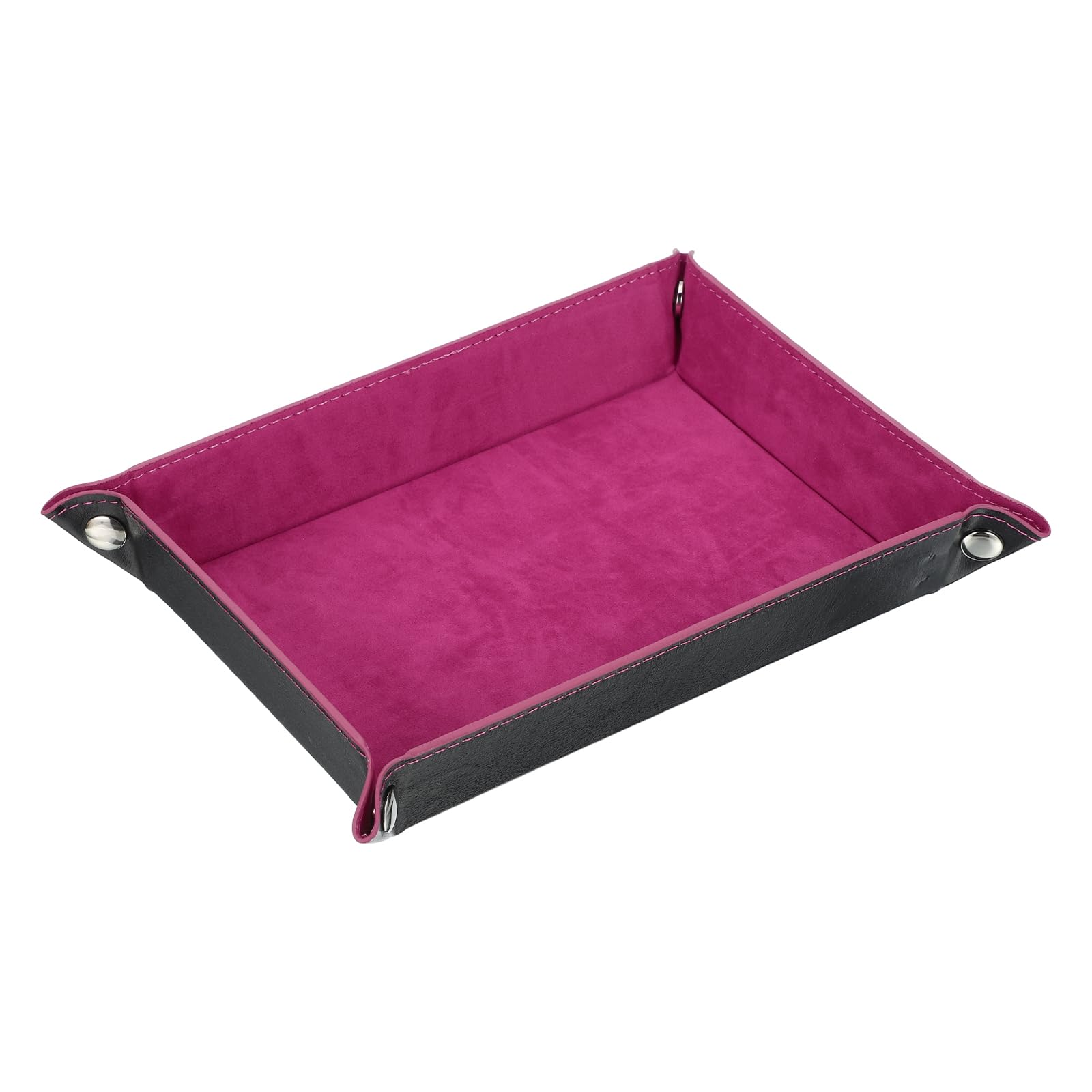 sourcing map PU Leather Valet Tray Catch All Bowl Rectangle Jewelry Tray for Key, Wallet, Watch, Coin (Rose Red)