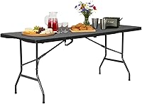 Vista 19 de FDW Mesa plegable de 6 pies, mesa portátil plegable de plástico para fiesta de picnic con asa de transporte (blanco, 6 pies)