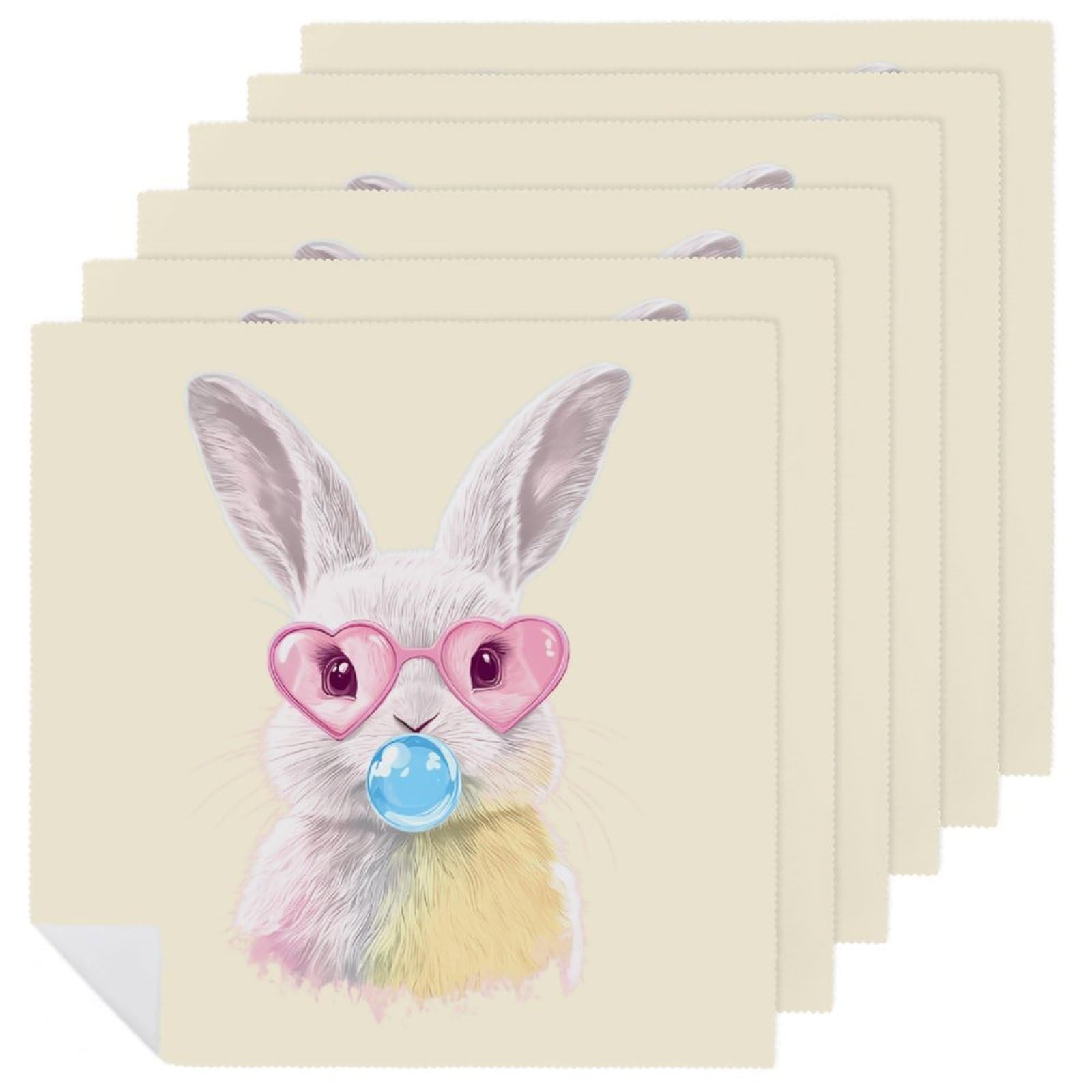 Juego de servilletas de tela de conejo de Pascua lavables y cuadradas