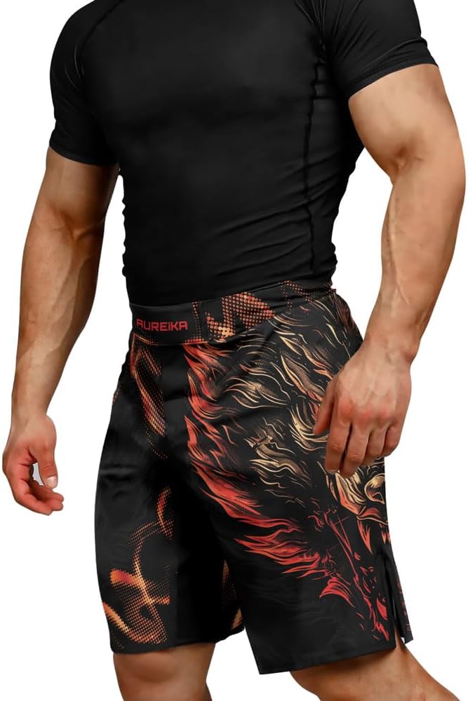 Wolf Men’s Fight Shorts – Jiu Jitsu Training Shorts Men's Kickboxing Gear for Grappling MMA BJJ Boxing