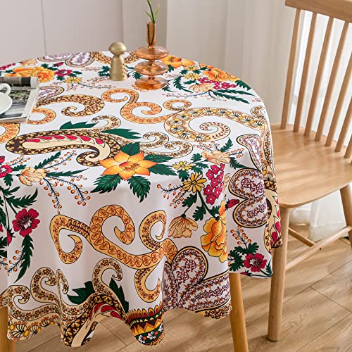 Qicho Vintage Floral Tablecloth Paisley Pattern Oriental Elements Round Table Cover Water And Stain Resistant Washable Polyester Table Cloth 60 Inch #TOP4