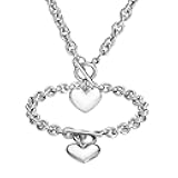 6mm Silver & Gold Heart Pendant Necklace & Bracelet Set – 18