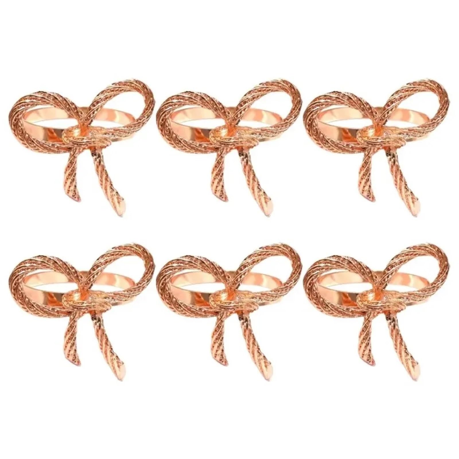 Zinc Alloy Bow Knot Napkin Rings Set of 6 Elegant Metal Napkin Holders for Dinner Party