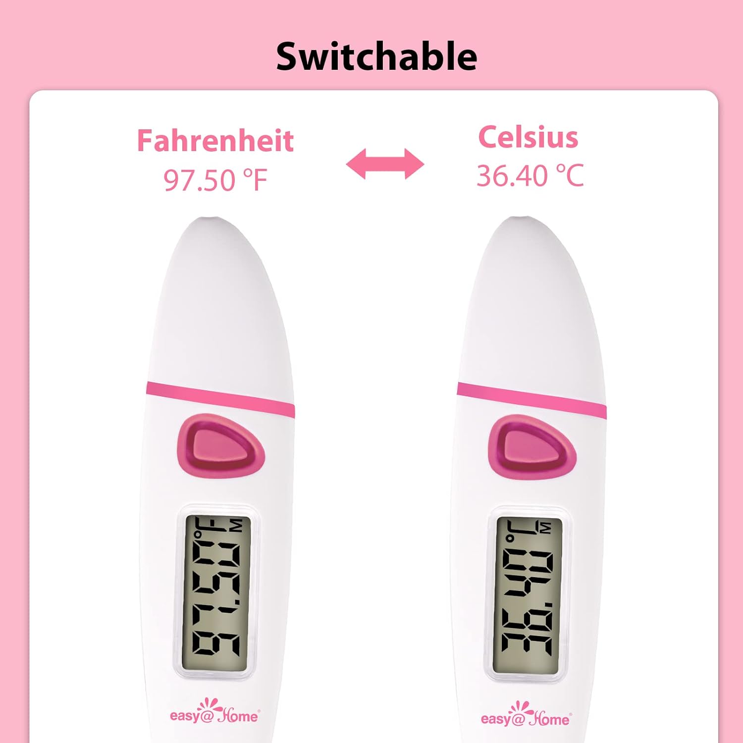 Easy@Home 100 Ovulation Test Strips + EBT-018 Basal Body Thermometer Pink : Health & Household
