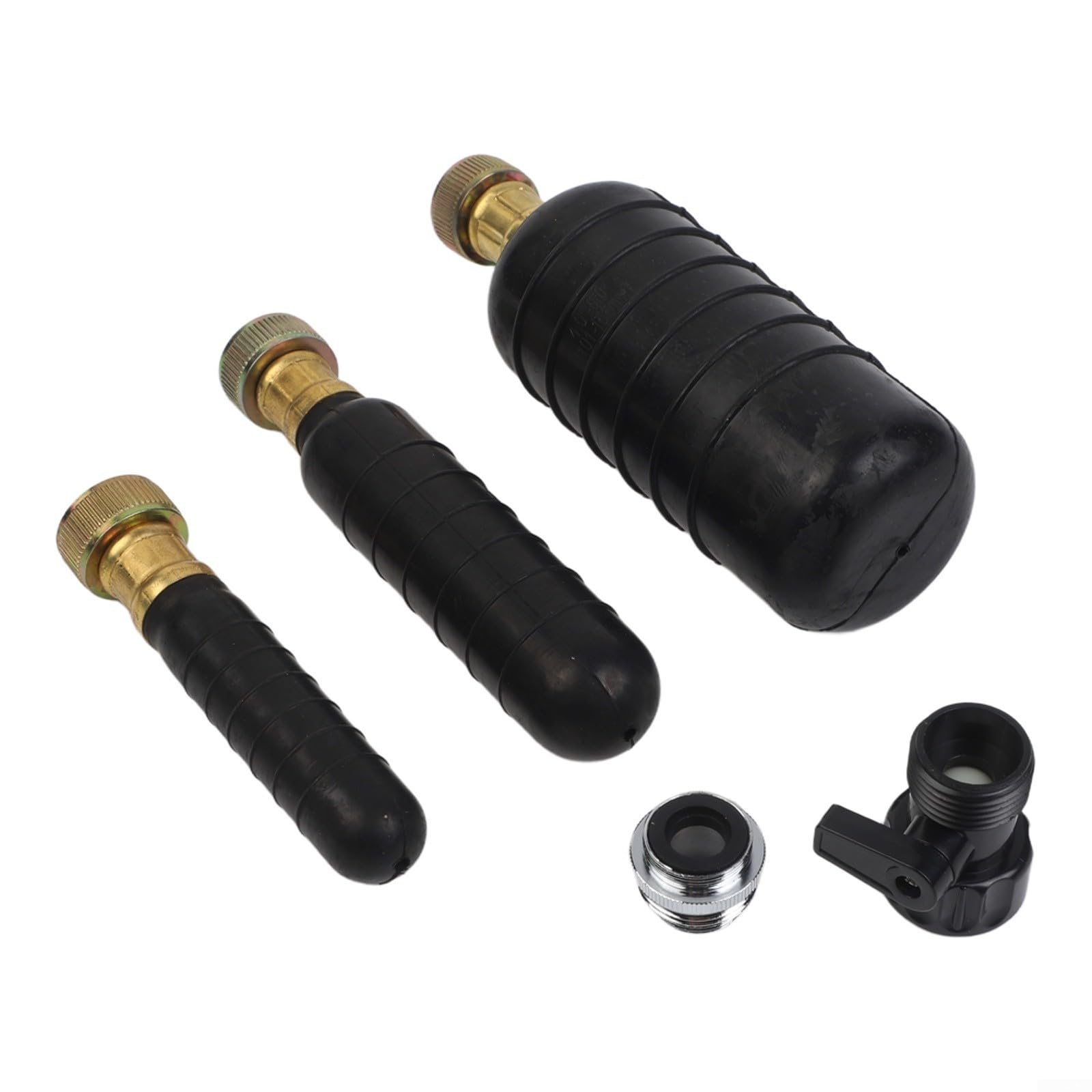 Kit de vejiga de drenaje, herramienta de limpieza de drenaje, desatascador de tuberías para tuberías de 1 a 6 pulgadas, paquete de 3 vejigas de goma con manguera de 10 pies, chorro de agua a presión