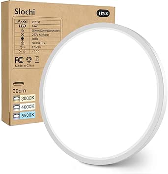 Slochi Led-plafondlamp, 24 W, 3000 K, 4000 K, 6500 K, 2800 lm, IP54, waterdicht, wit, diameter 30 cm, geschikt voor keuken, slaapkamer, woonkamer Slochi Led-plafondlamp, 24 W, 3000 K, 4000 K, 6500 K, 2800 lm, IP54, waterdicht, wit, diameter 30 cm, geschikt voor keuken, slaapkamer, woonkamer