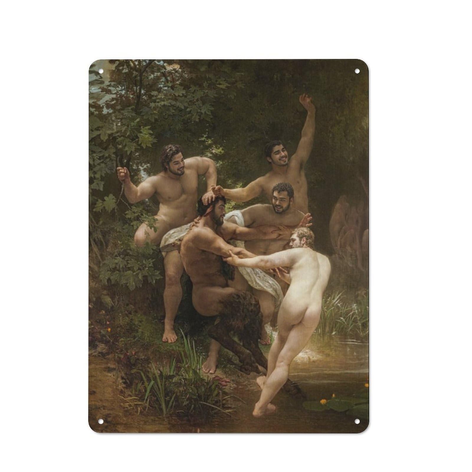 Junmoney Nymphs And Satyr Rustic Metal Plaque 40X30cm For Guest Room Or Hallway, A Decorative Metal Sign For Guest Rooms And Hallways