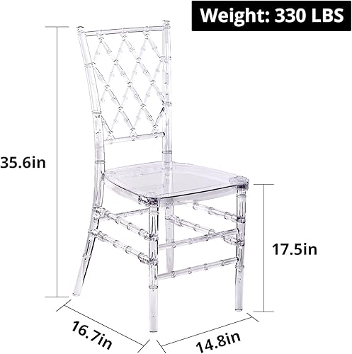 Miniatura 13 de Juego de 4 sillas de comedor transparentes, modernas sillas de boda de 16.1 pulgadas de ancho para adultos, silla fantasma de cristal, silla Ovalada