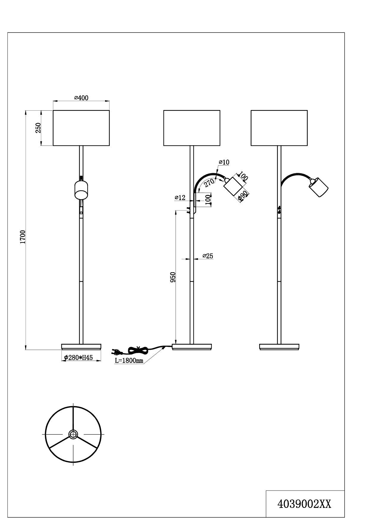 Trio Leuchten Lampa stojąca Hotel 403900208, metal mosiądz matowy, abażur z tkaniny kremowo-biały, bez żarówki 1 x E27 i 1 x E14, z przełącznikiem nożnym, przełączany oddzielnie
