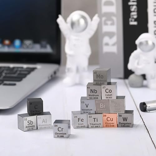 Miniatura 6 de Juego de 14 cubos de elementos de 0591in de densidad de metal puro mesa periódica cubos de metal cubos de tungsteno titanio bismuto aluminio hierro