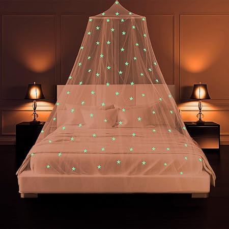 Moustiquaire De Lit Szhtfx Auvent De Lit Lumineuse Etoiles Ciel De Lit Grande Dome Moustiquaire Lit Double Pour Sans Poincon Princesse Tente De Bebe Fille Enfant Adulte Lit Limple Au Lit