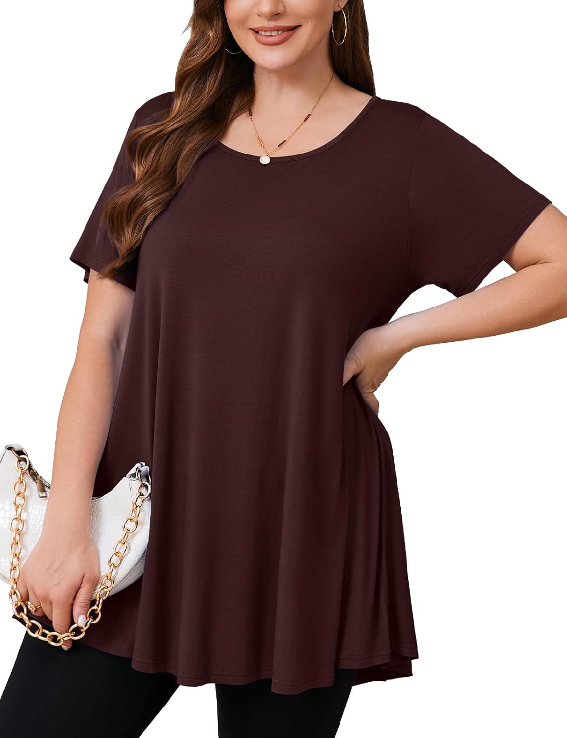 JollieLovin Women Plus Size Short Sleeve Summer Long Tunic Tops Loose Fit T-Shirt to Wear with Leggings(L-5X) - Image 4