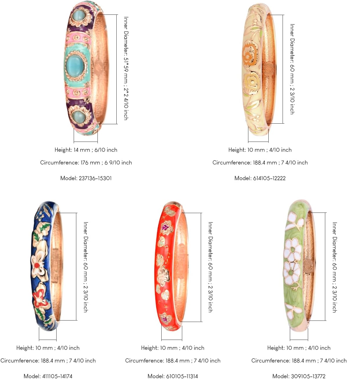 UJOY Random Pack Colors Enamel Jewelry Set Flower Engraved 10 PCS Cloisonne Bracelets in a Box - Image 3