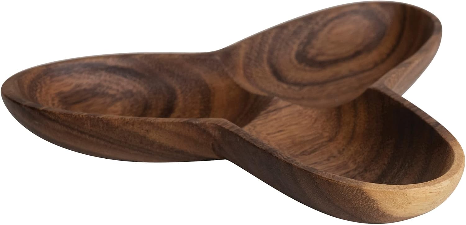 Modern Acacia Wood Appetizer Bowl with 3 Compartments, Natural