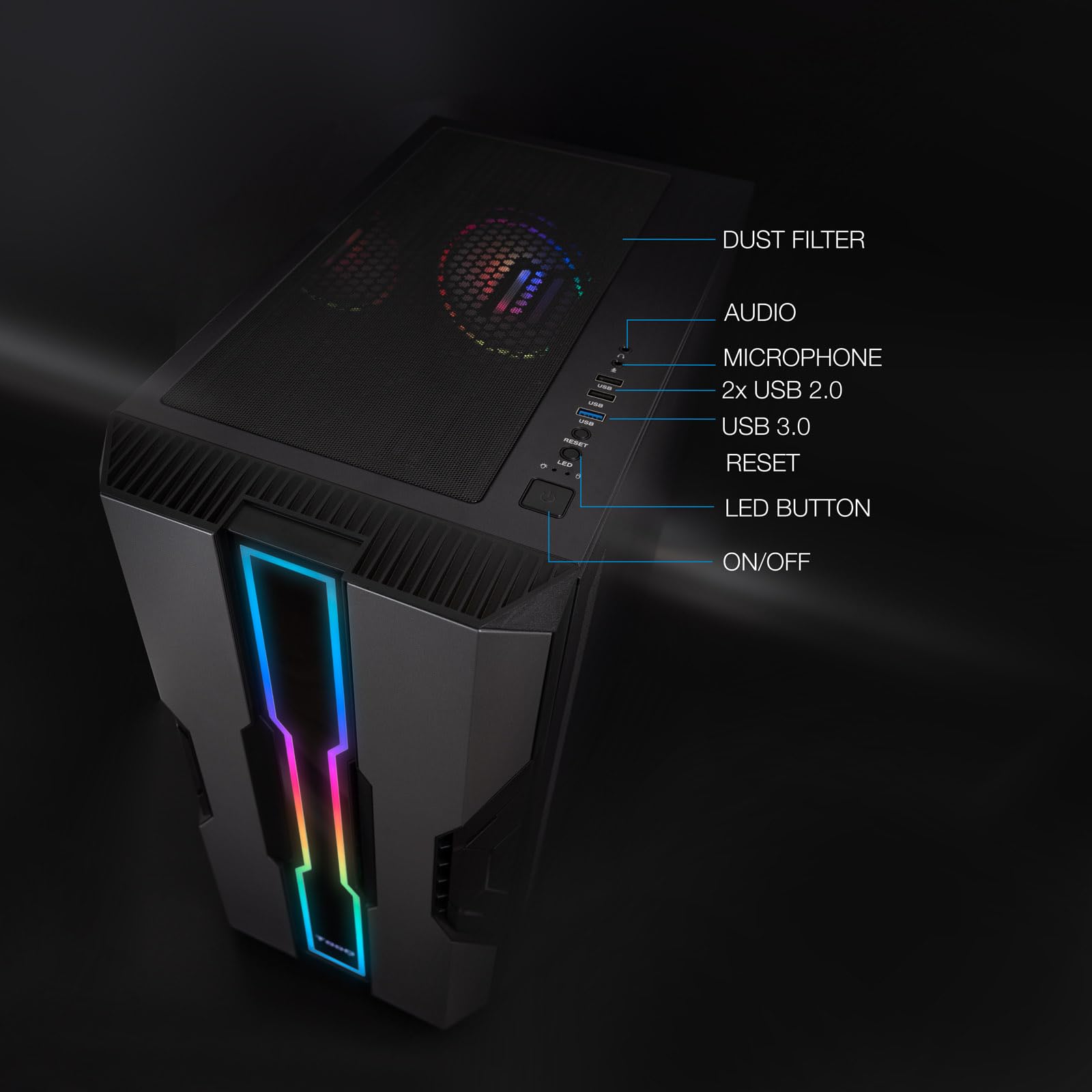 TOOQ TQGCC103-B - “NIGHTCITY” Caja Semitorre Gaming EATX/ATX/Micro-ATX/Mini-ITX, Cristal Templado, Panel Frontal con LED ARGB, Color Negro