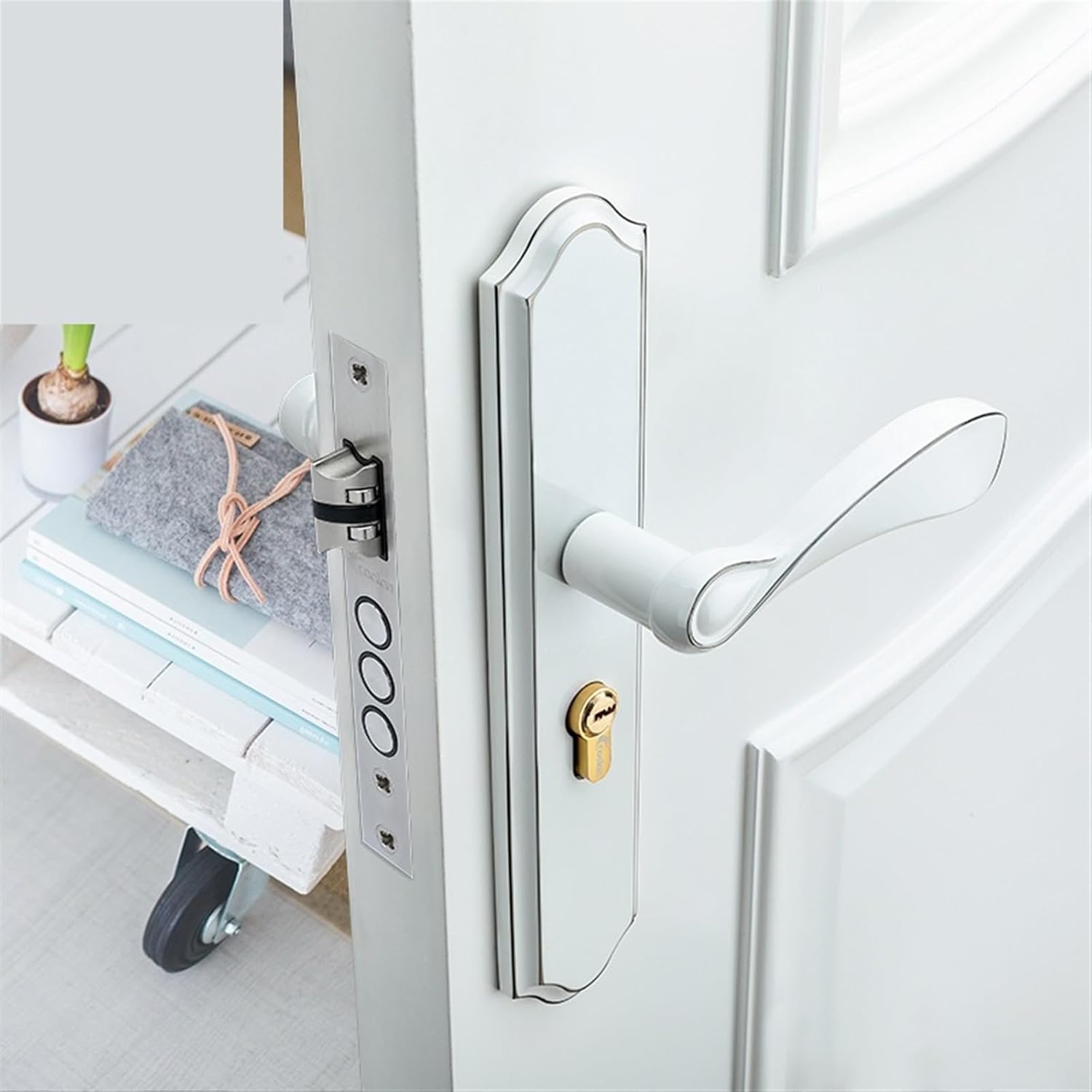 Mute Room Door Lock Zinc Alloy Interior Door Lock Handles Gate Lock Furniture Hardware 1Pcs(Green Bronze_50MM)
