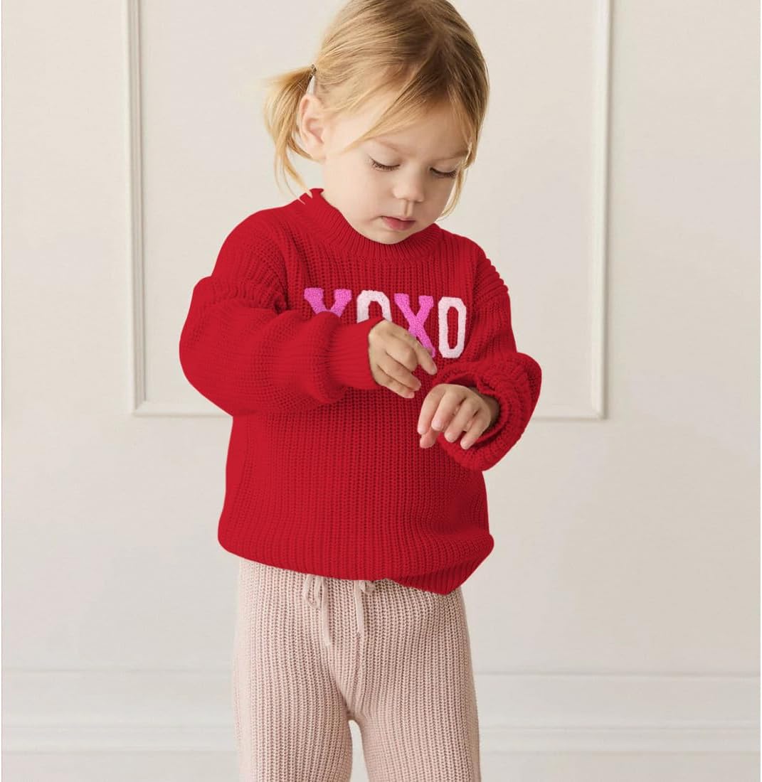 CM C&M WODRO Toddler Baby Girl XOXO Embroidery Sweater Kid Valentines Knit Long Sleeve Pullover Cute Warm Clothes 2-6 Years