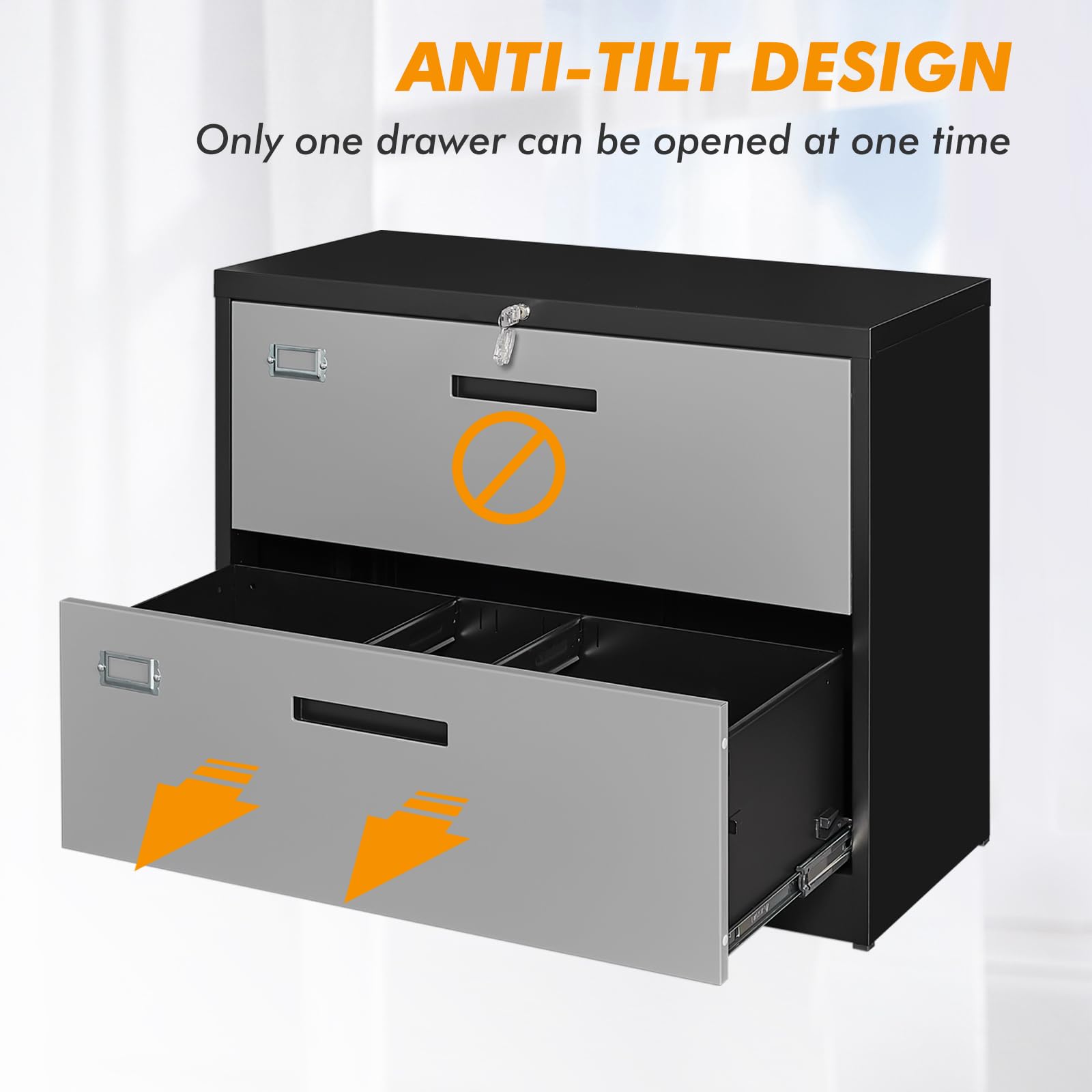 2 Drawer File Cabinet Lateral Filing Cabinet With Lock Metal Steel